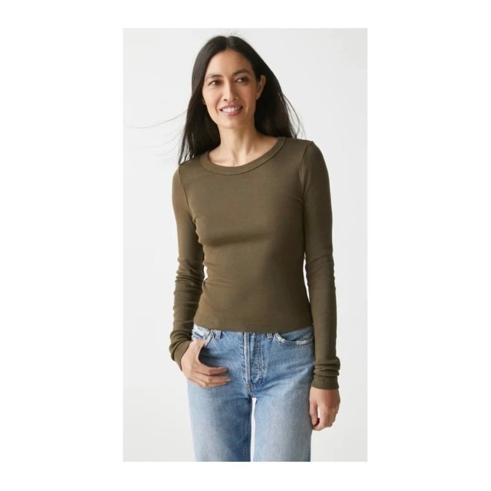 Michael Stars Orion Crop Tee Olive Long Sleeve NWT One Size 9910